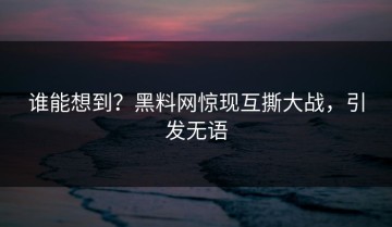 谁能想到？黑料网惊现互撕大战，引发无语
