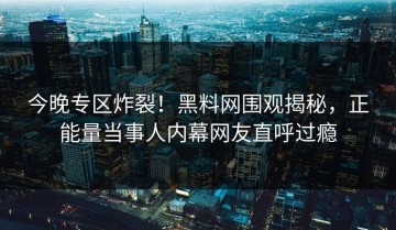 今晚专区炸裂！黑料网围观揭秘，正能量当事人内幕网友直呼过瘾