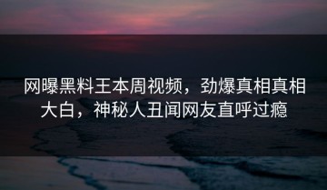 网曝黑料王本周视频，劲爆真相真相大白，神秘人丑闻网友直呼过瘾