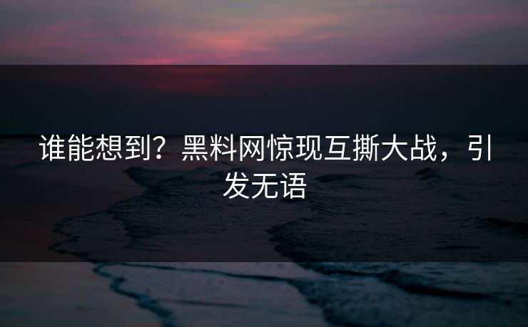 谁能想到？黑料网惊现互撕大战，引发无语