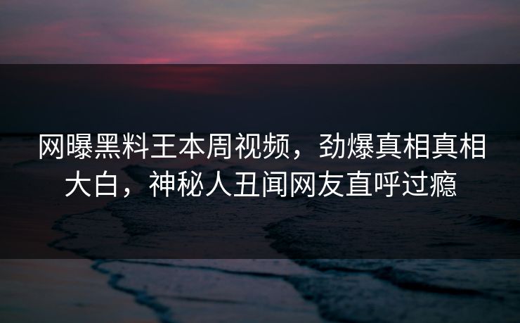 网曝黑料王本周视频，劲爆真相真相大白，神秘人丑闻网友直呼过瘾