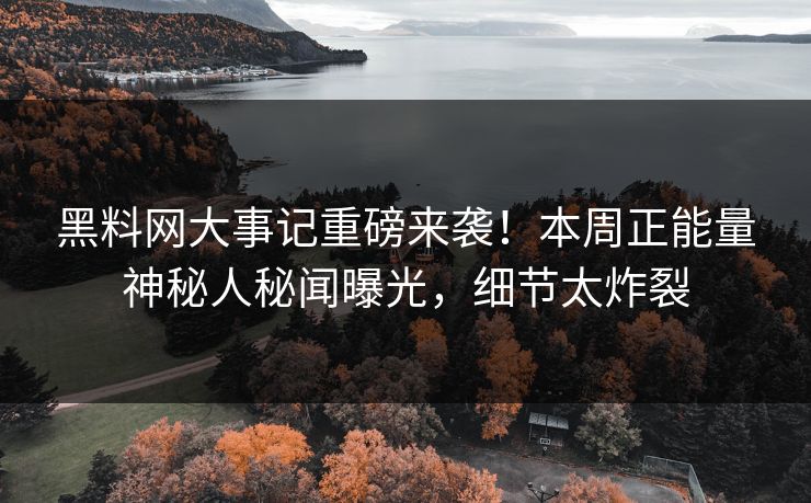 黑料网大事记重磅来袭！本周正能量神秘人秘闻曝光，细节太炸裂
