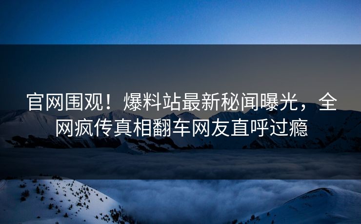 官网围观！爆料站最新秘闻曝光，全网疯传真相翻车网友直呼过瘾