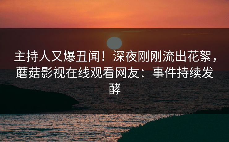 主持人又爆丑闻！深夜刚刚流出花絮，蘑菇影视在线观看网友：事件持续发酵