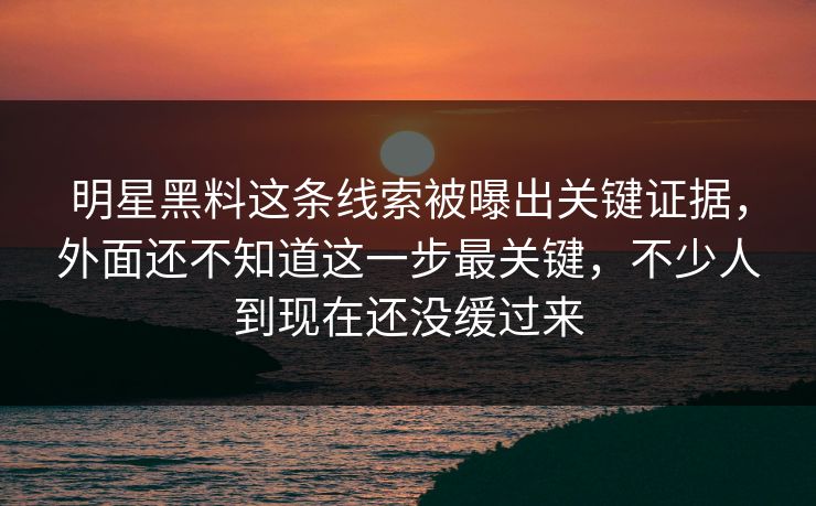 明星黑料这条线索被曝出关键证据,外面还不知道这一步最关键,不少人到现在还没缓过来 明星黑料这条线索被曝出关键证据,外面还不知道这一步最关键,不少人到现在还没缓过来
